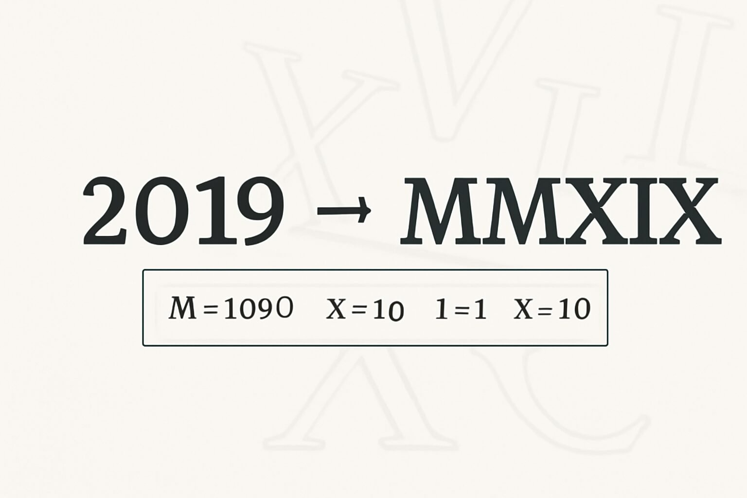 Roman Numerals: 2019