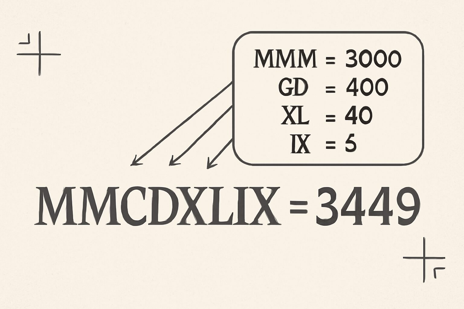 Roman Numerals: 3449